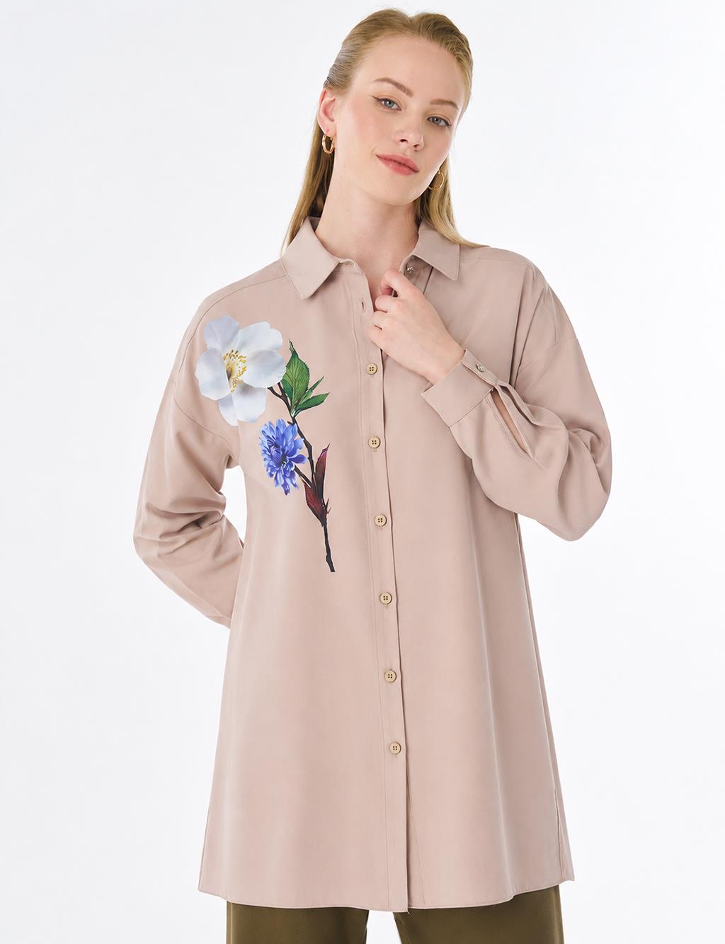 Floral Print Rayon Tunic – Mink