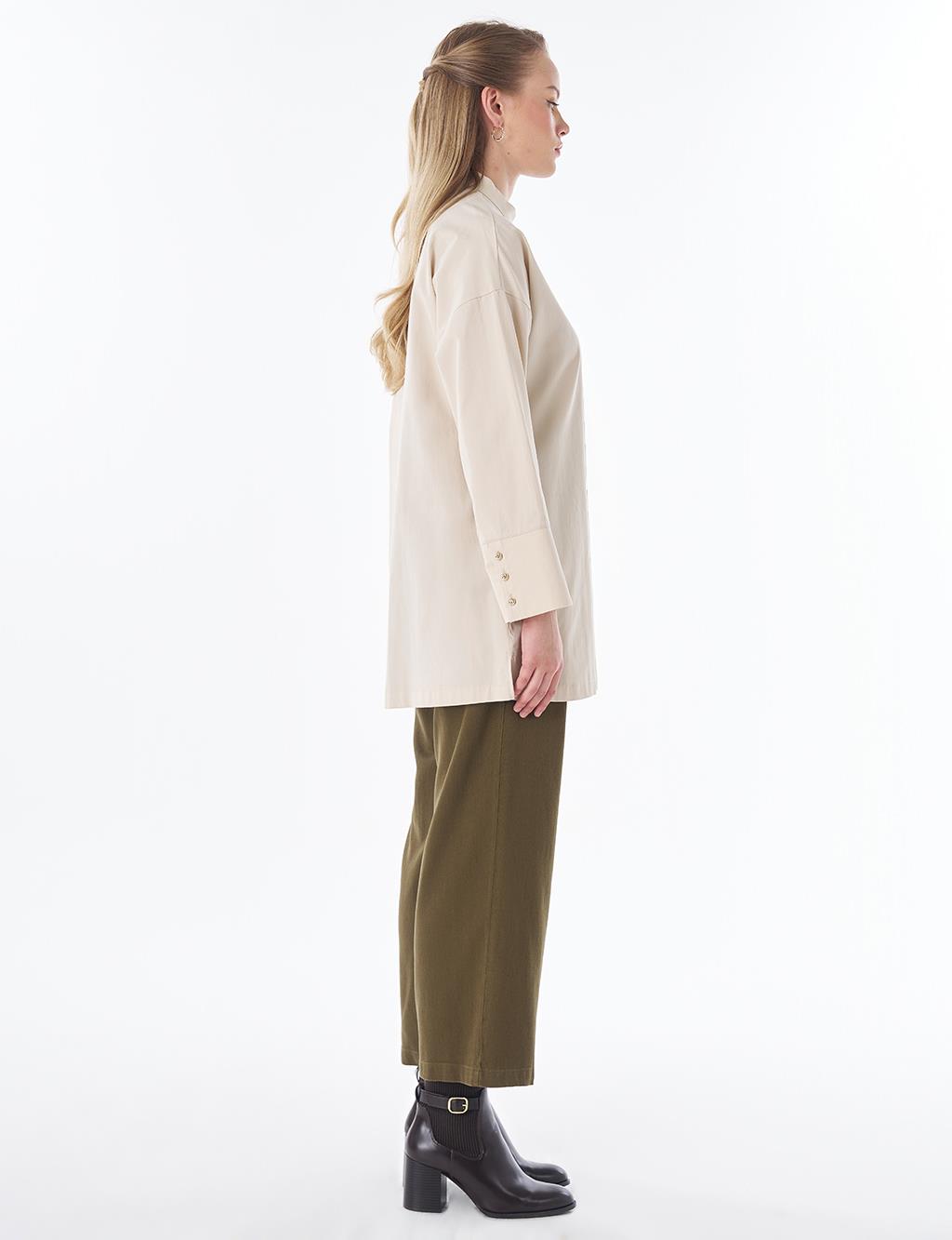 100% Cotton Mandarin Collar Tunic – Cream