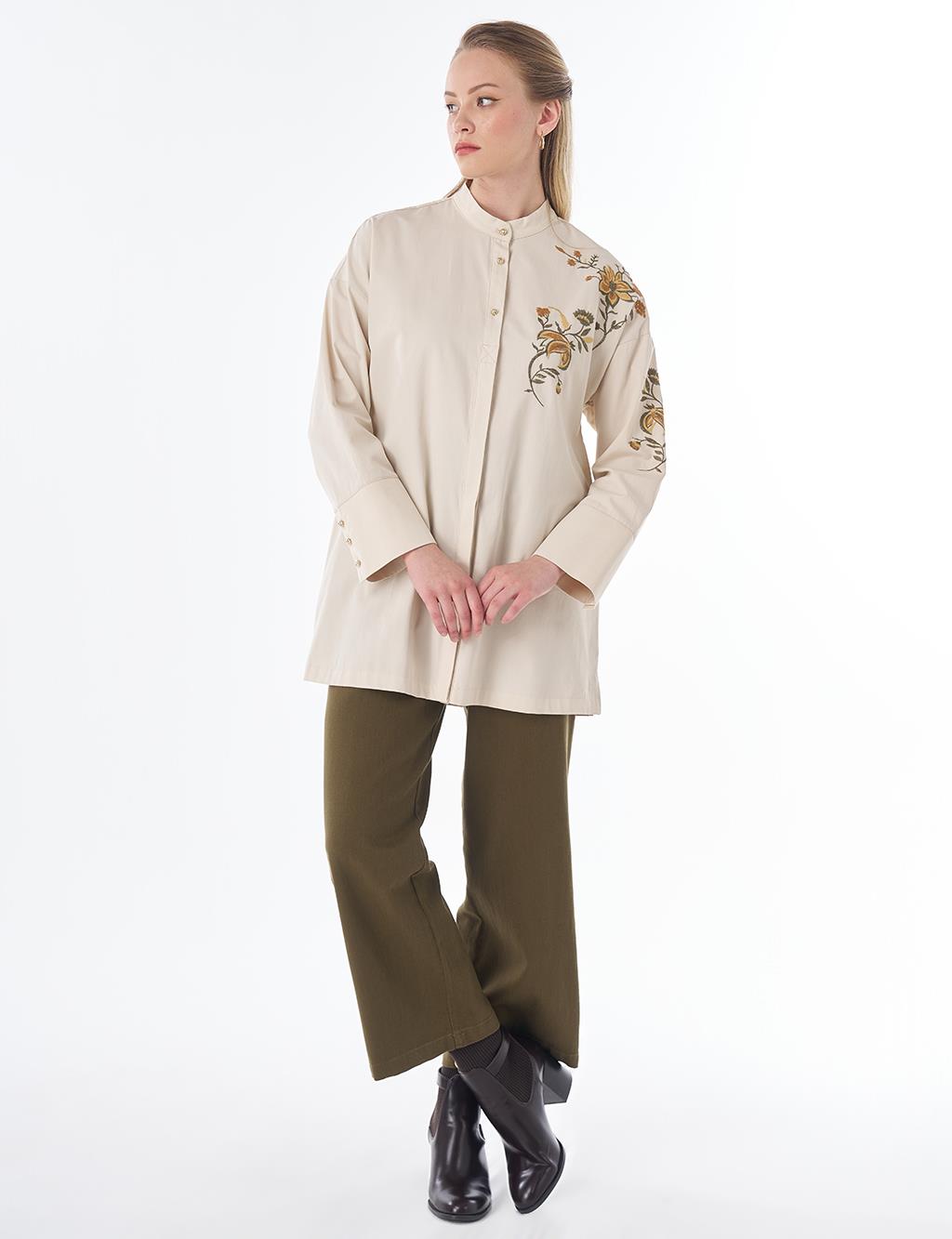 100% Cotton Mandarin Collar Tunic – Cream