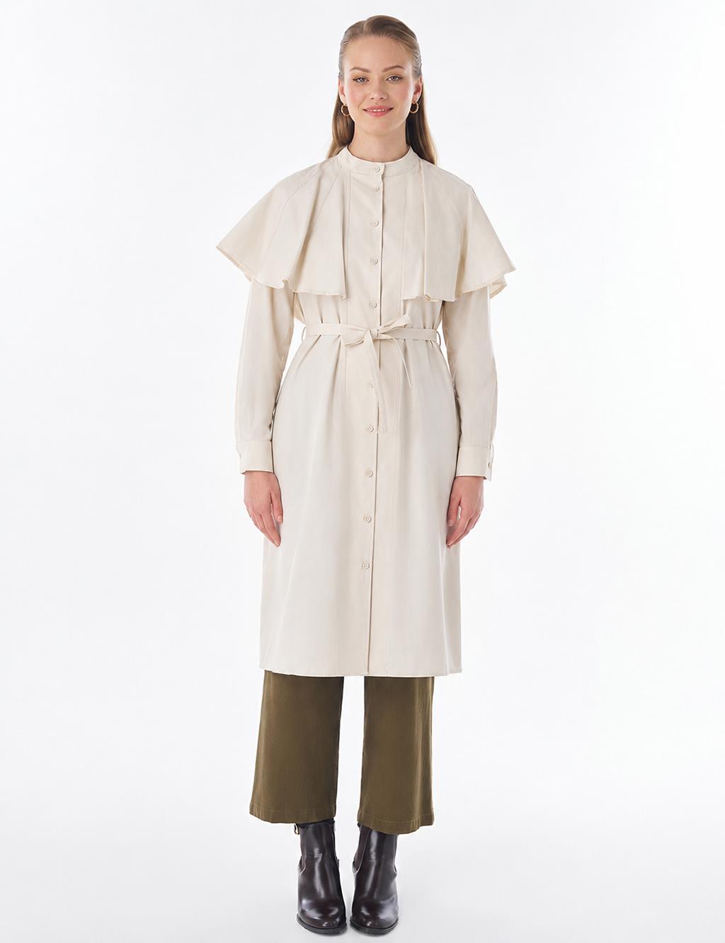 Cape-Detail Long Tunic – Cream