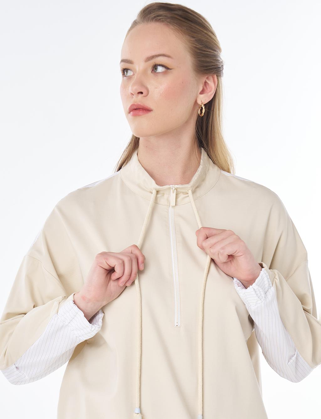 Dropped-Shoulder Scuba Sweatshirt – Cream