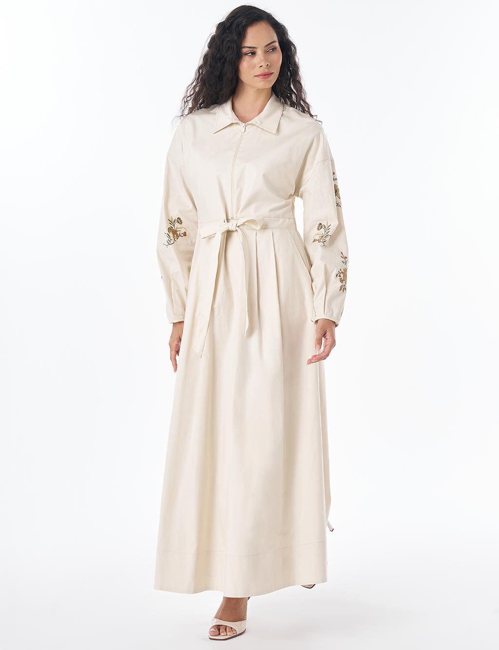 Embroidered Cotton Maxi Dress – Cream
