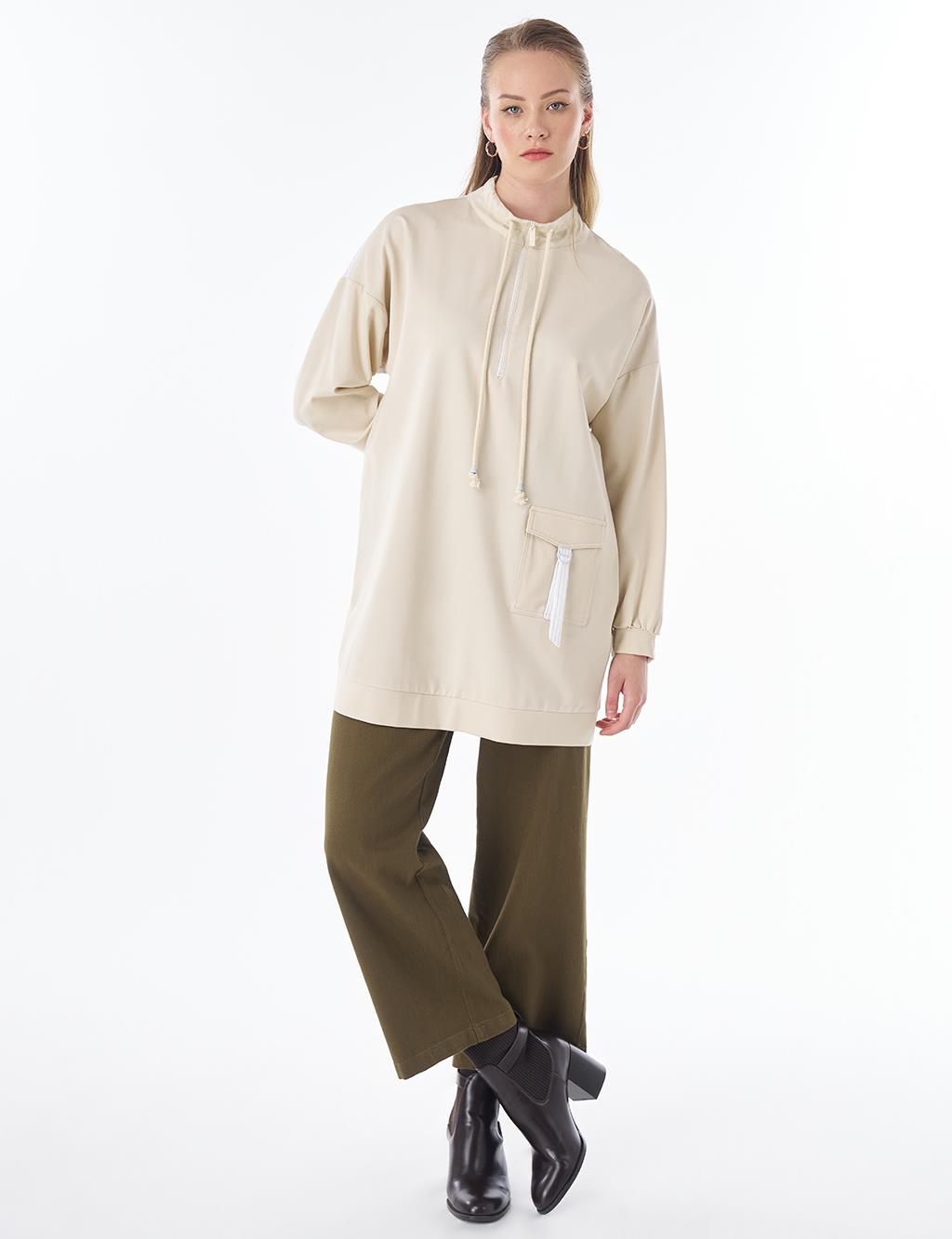 Dropped-Shoulder Scuba Sweatshirt – Cream