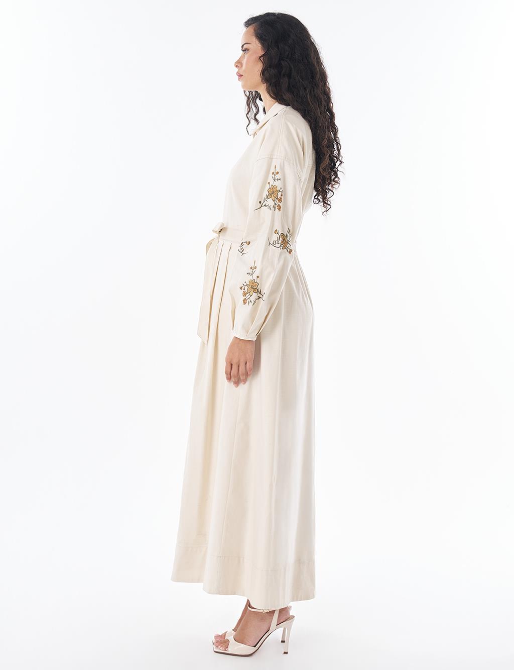 Embroidered Cotton Maxi Dress – Cream
