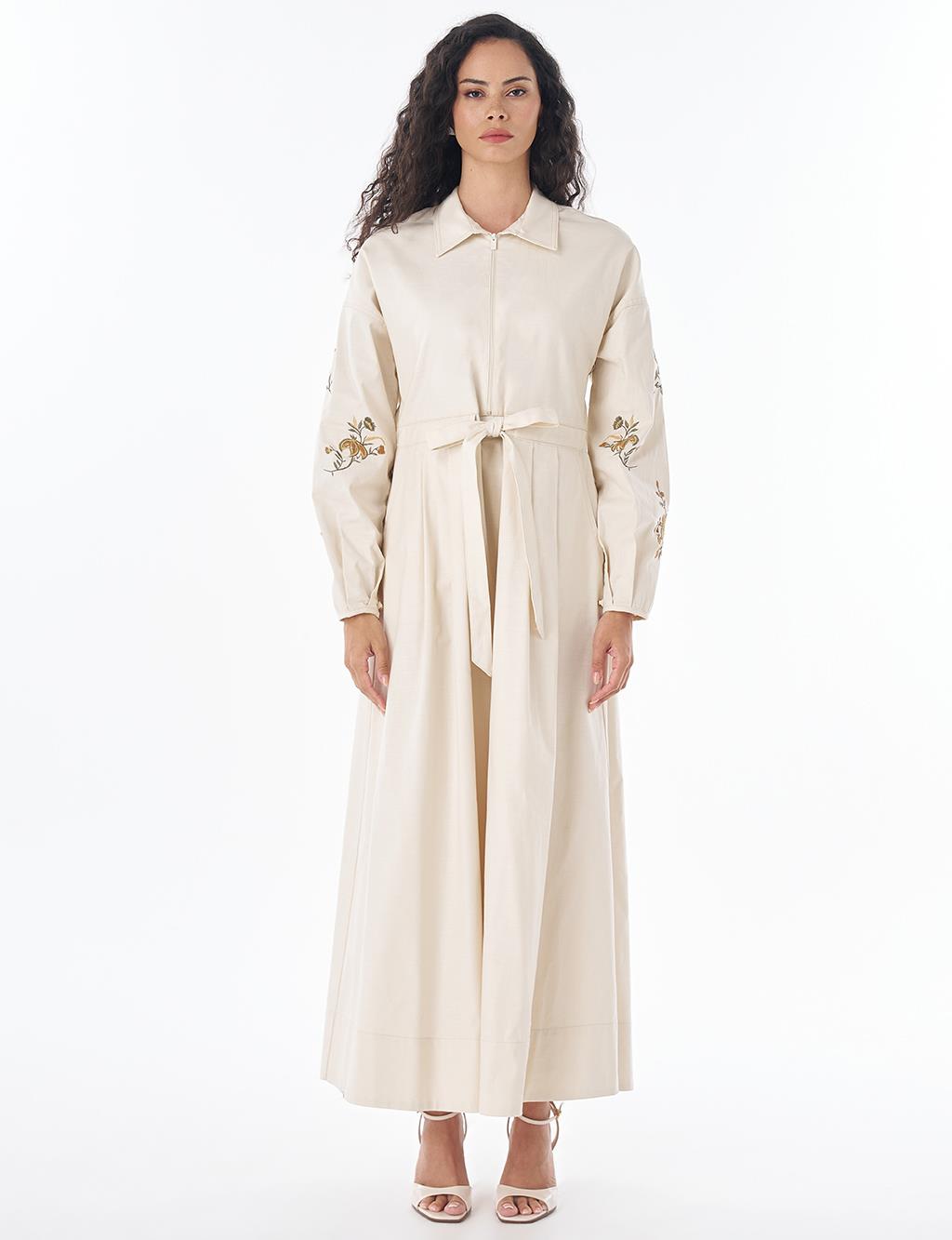 Embroidered Cotton Maxi Dress – Cream