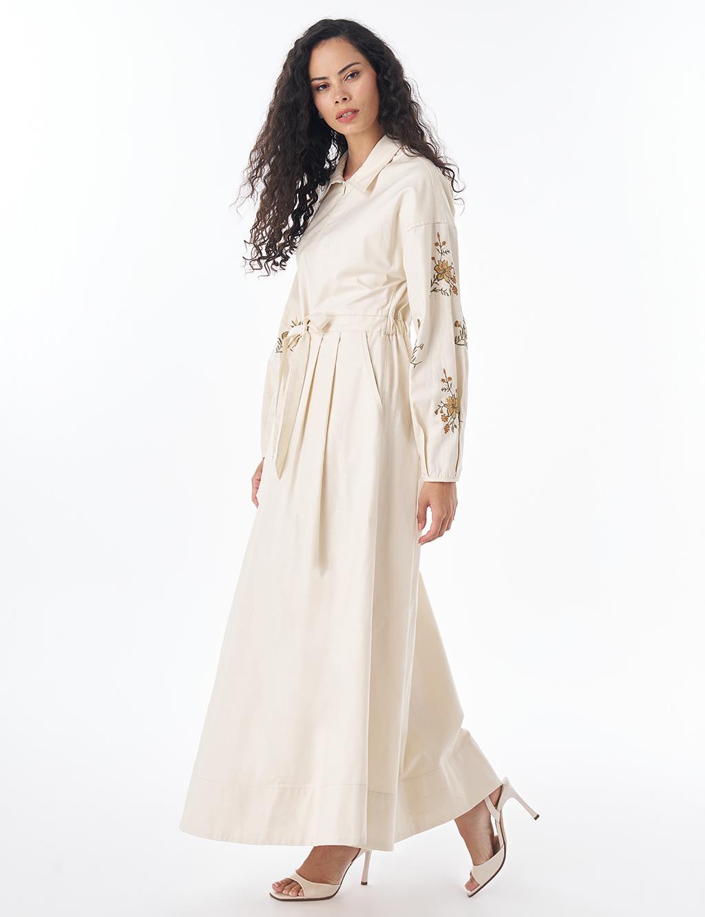 Embroidered Cotton Maxi Dress – Cream