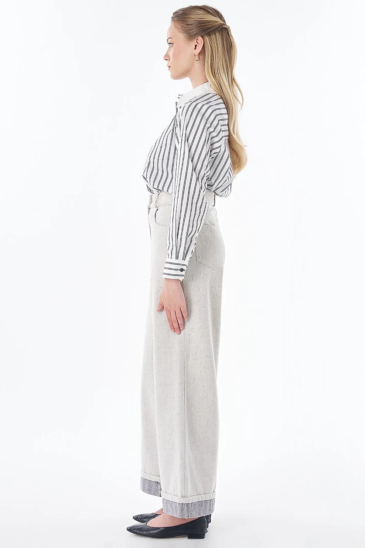 Turn-Up Hem Denim Trousers – Grey