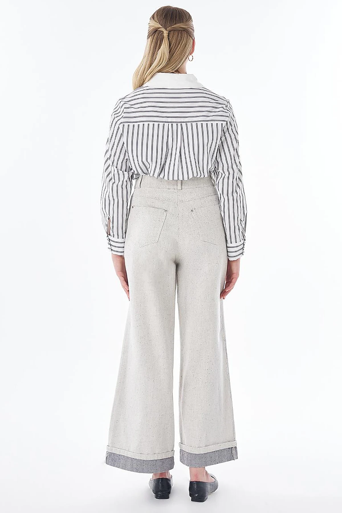 Turn-Up Hem Denim Trousers – Grey