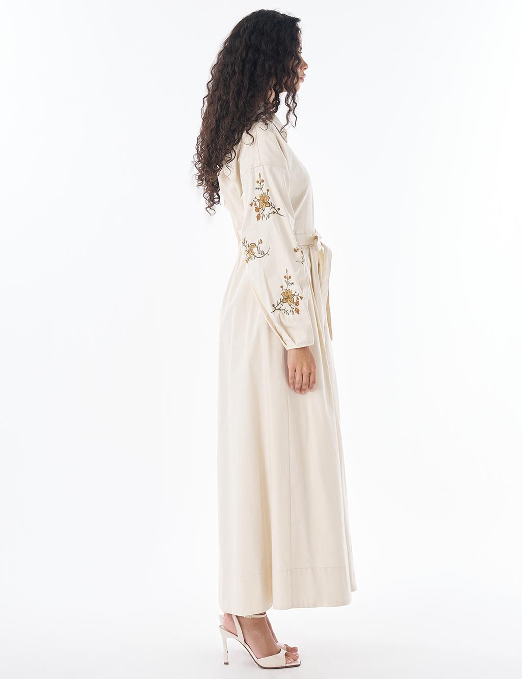 Embroidered Cotton Maxi Dress – Cream