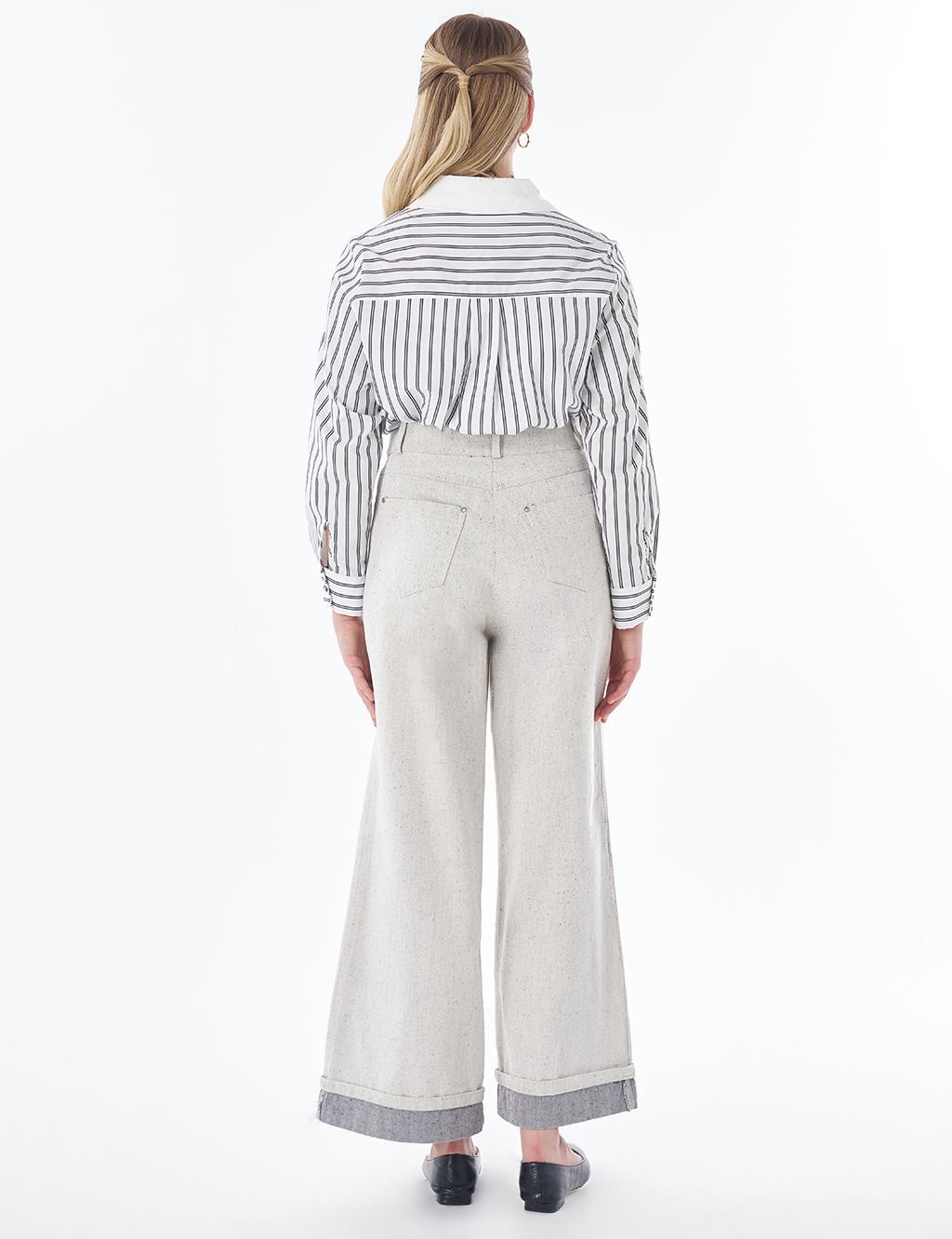 Turn-Up Hem Denim Trousers – Grey