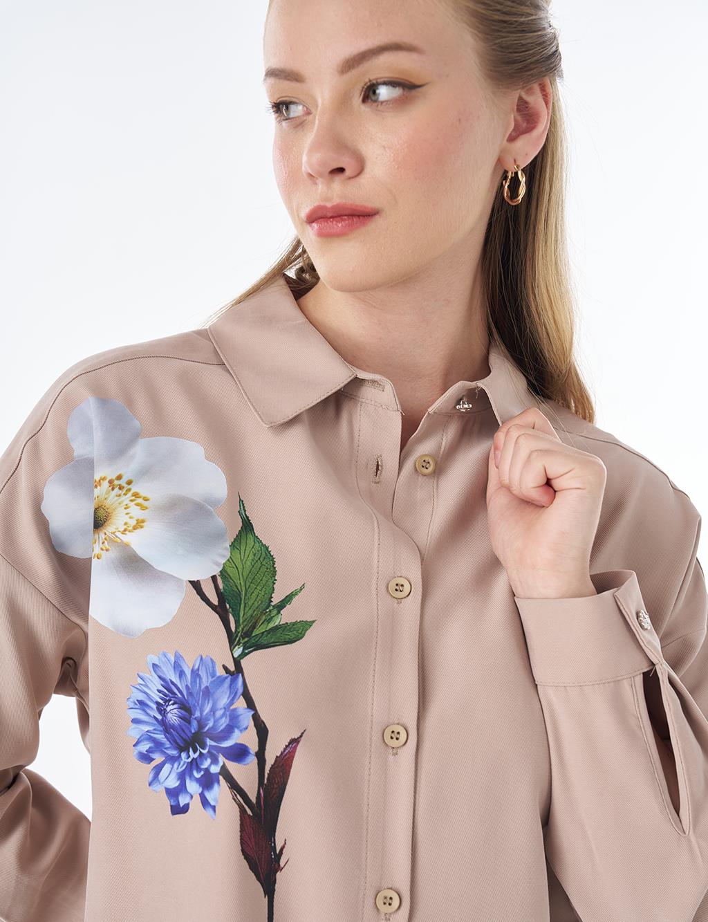 Floral Print Rayon Tunic – Mink