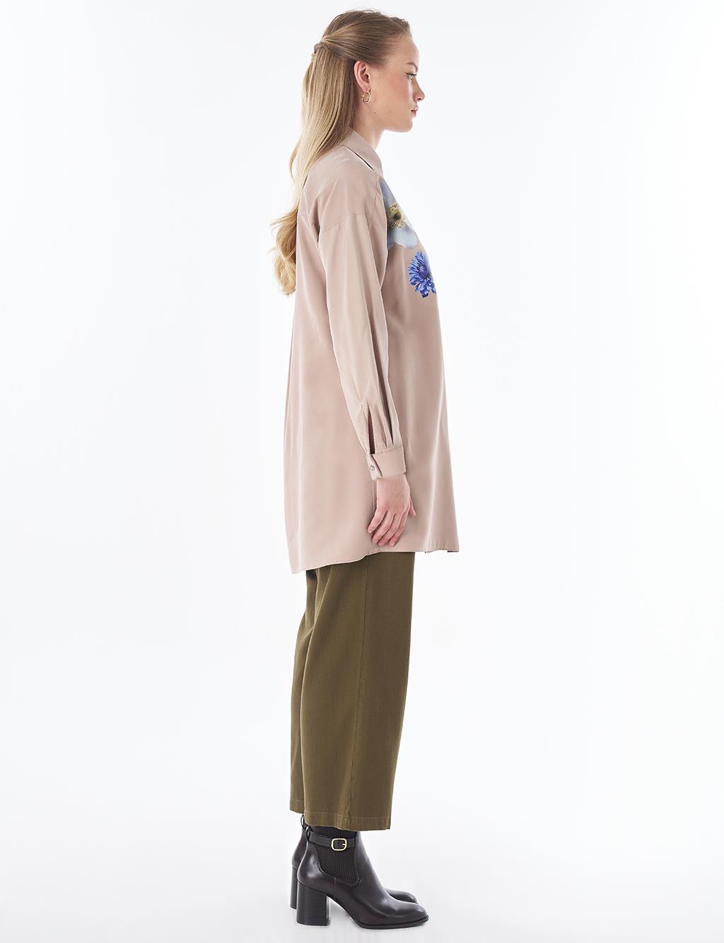Floral Print Rayon Tunic – Mink