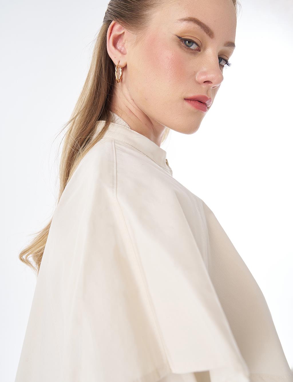 Cape-Detail Long Tunic – Cream