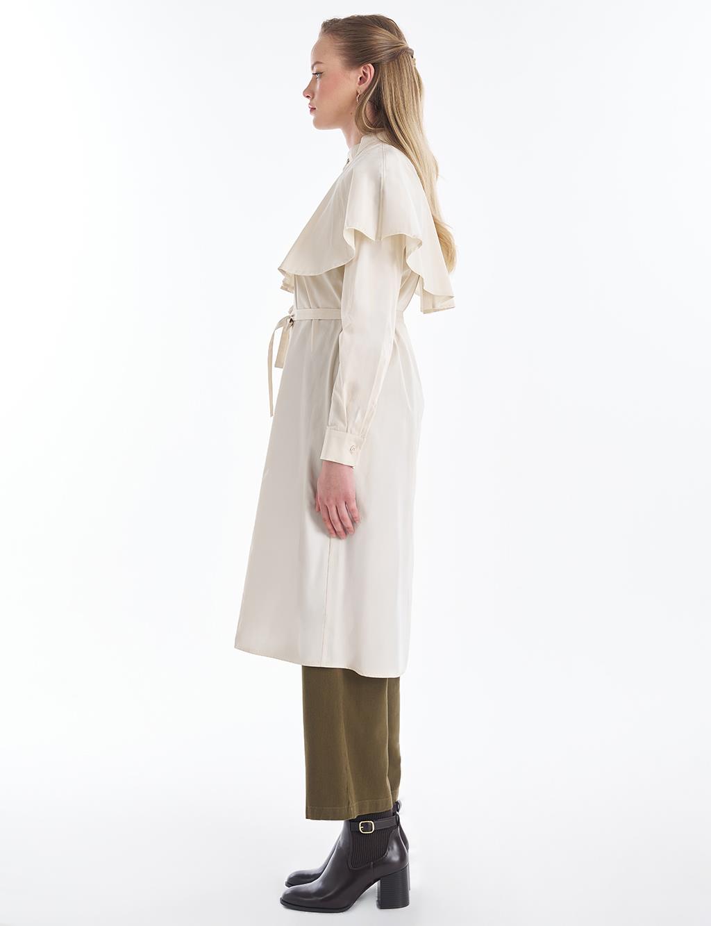 Cape-Detail Long Tunic – Cream