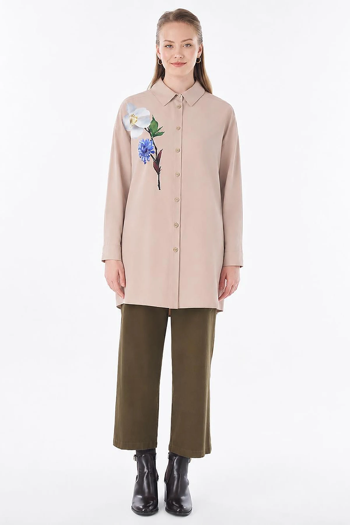 Floral Print Rayon Tunic – Mink