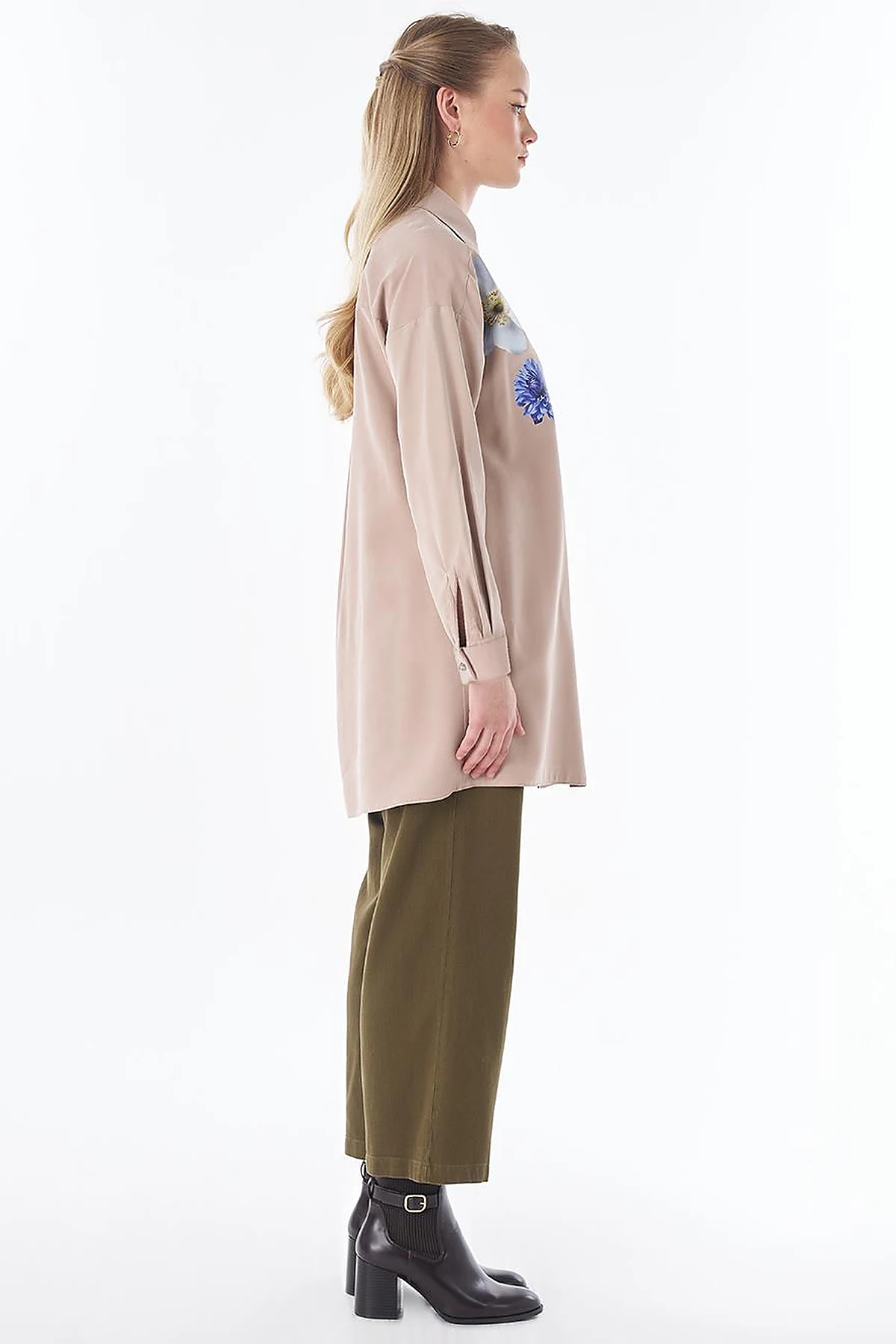 Floral Print Rayon Tunic – Mink