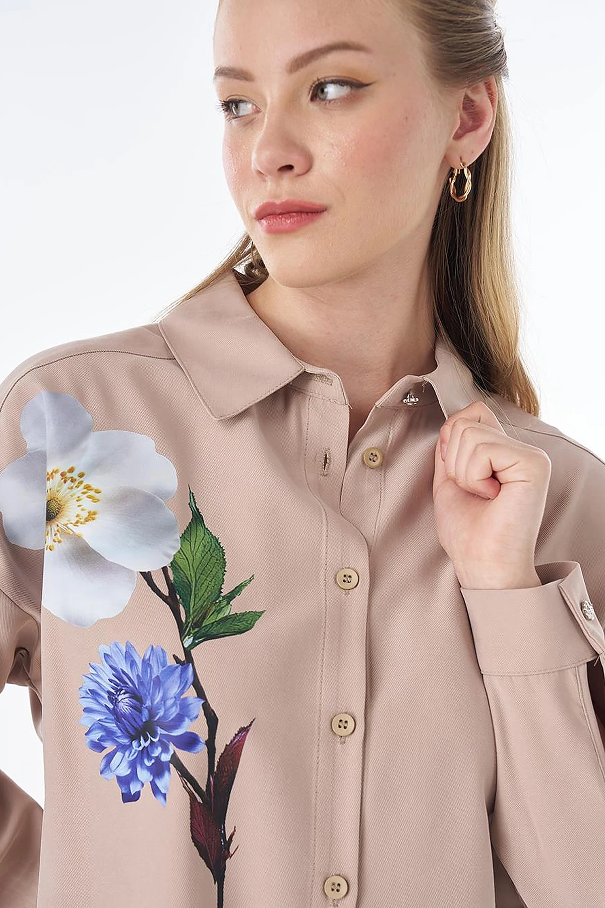 Floral Print Rayon Tunic – Mink