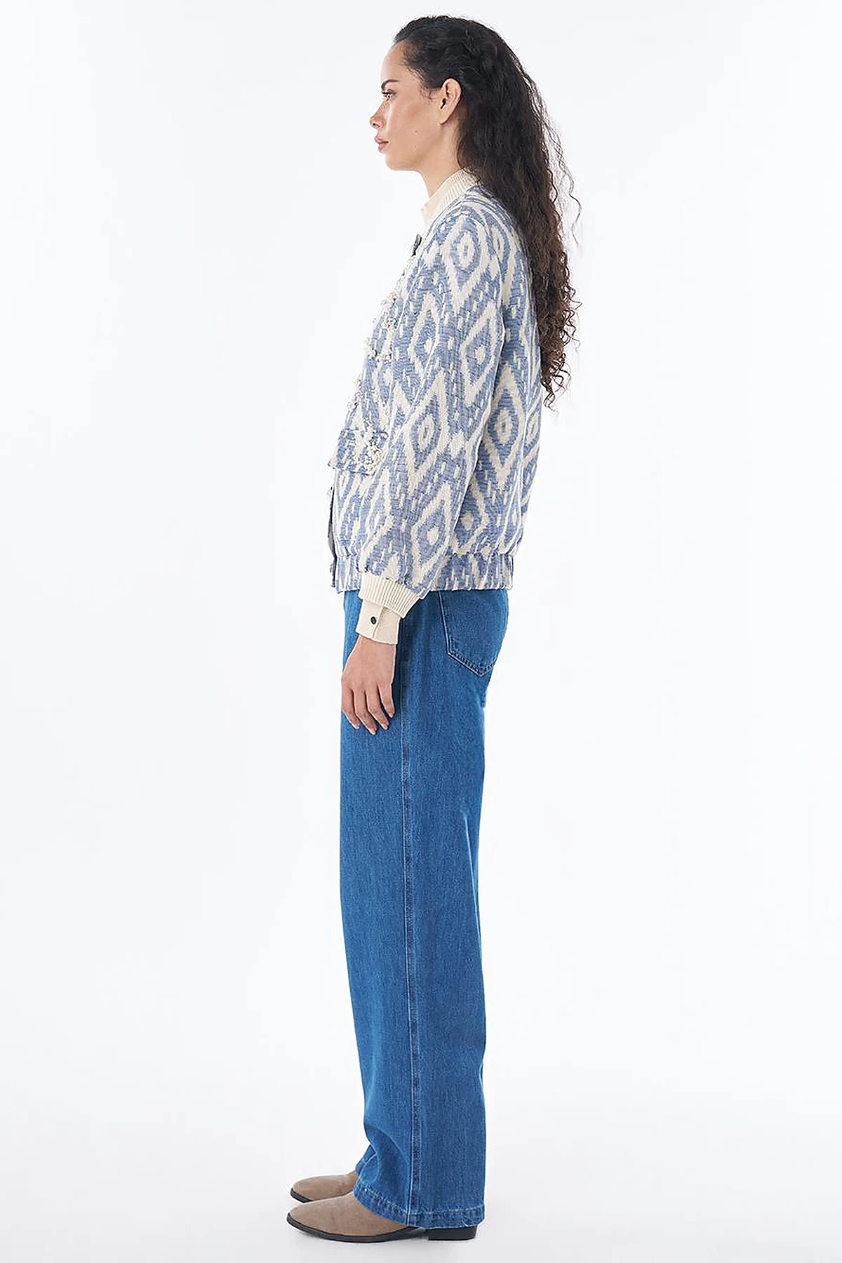 Pearl-Embellished Bomber Jacket – Indigo