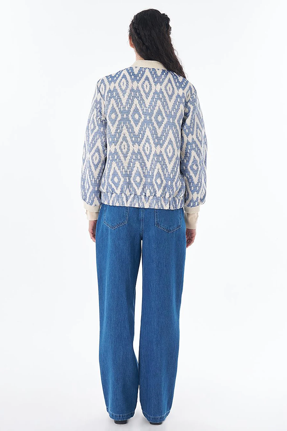 Pearl-Embellished Bomber Jacket – Indigo