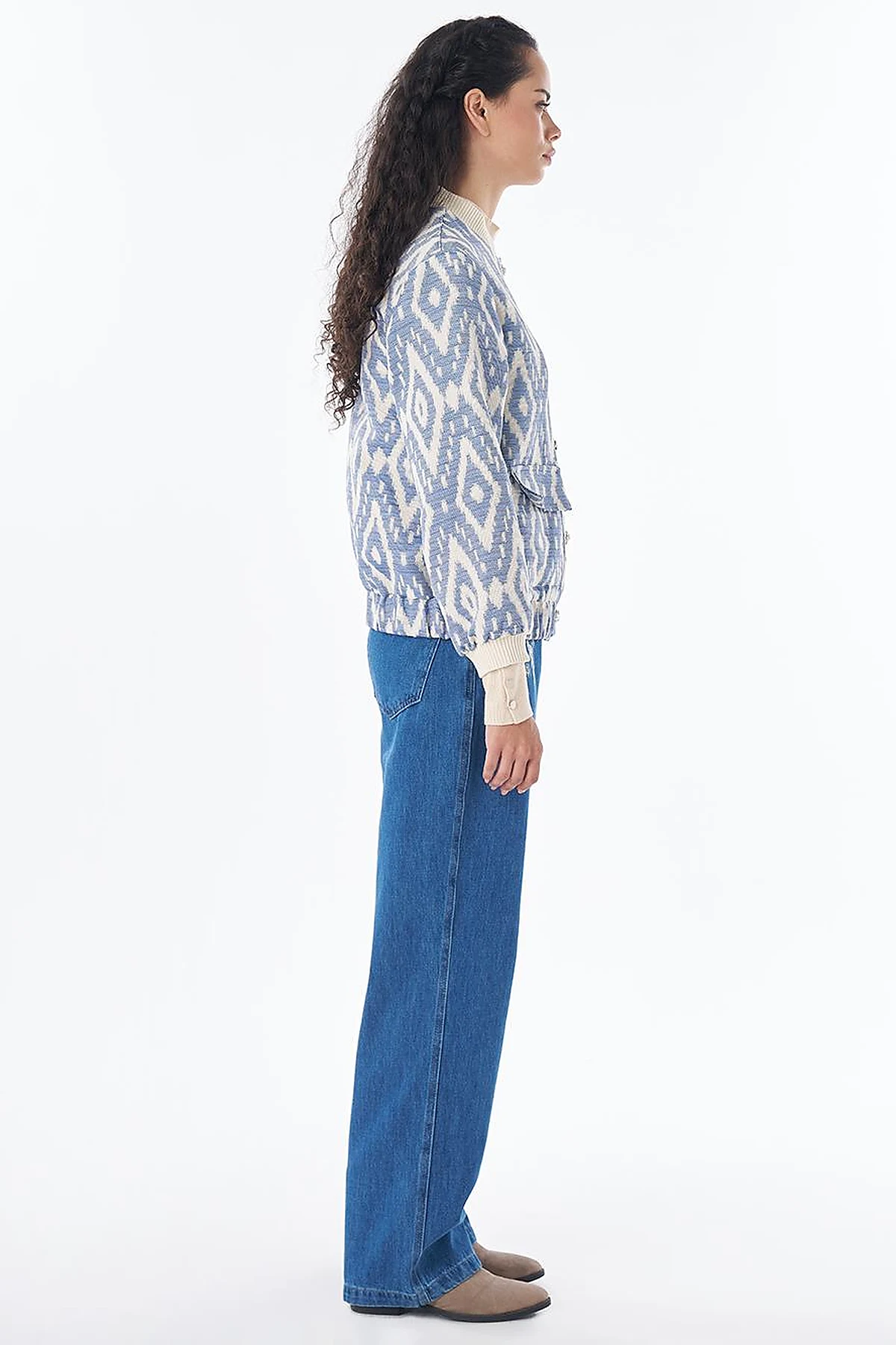 Pearl-Embellished Bomber Jacket – Indigo