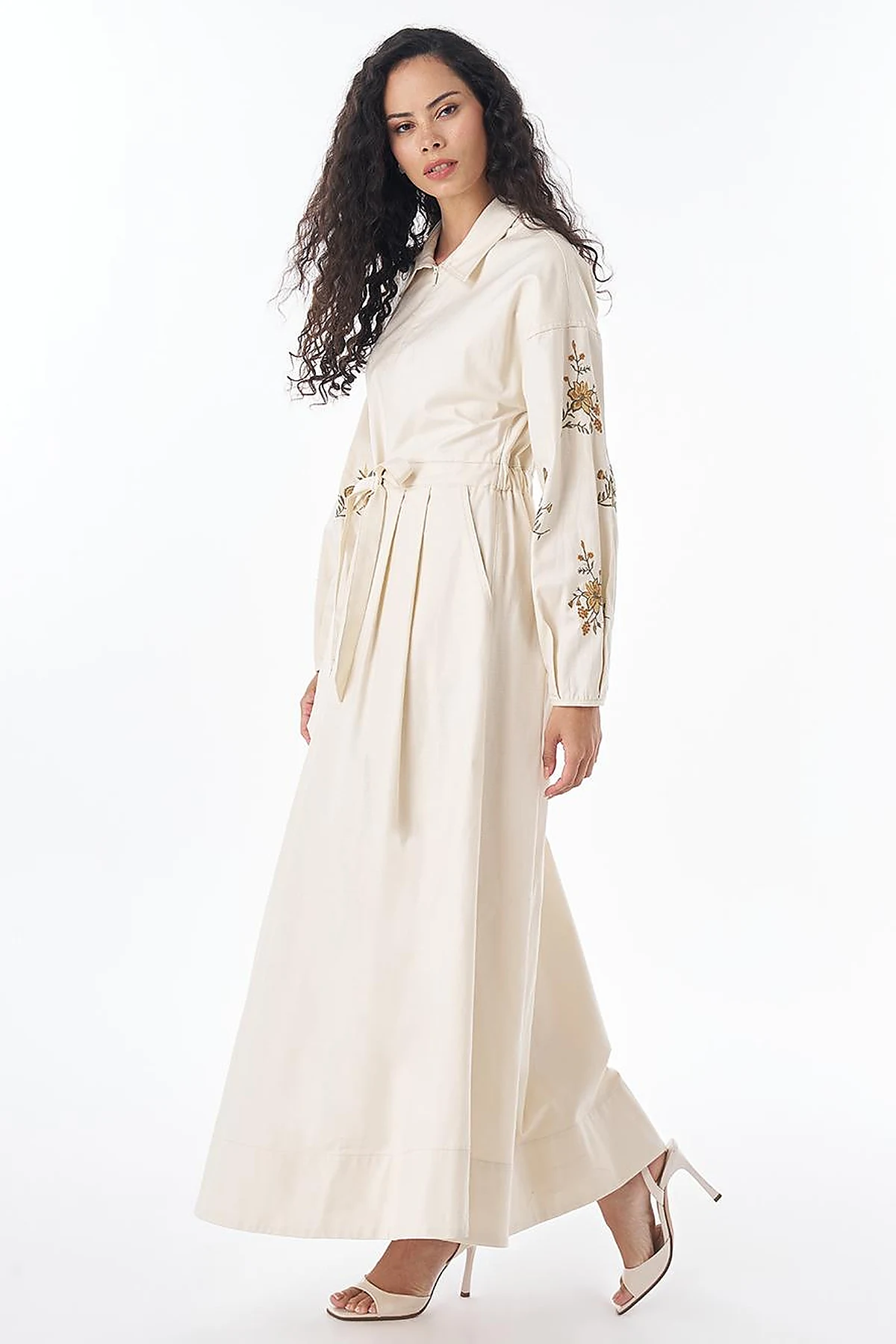Embroidered Cotton Maxi Dress – Cream
