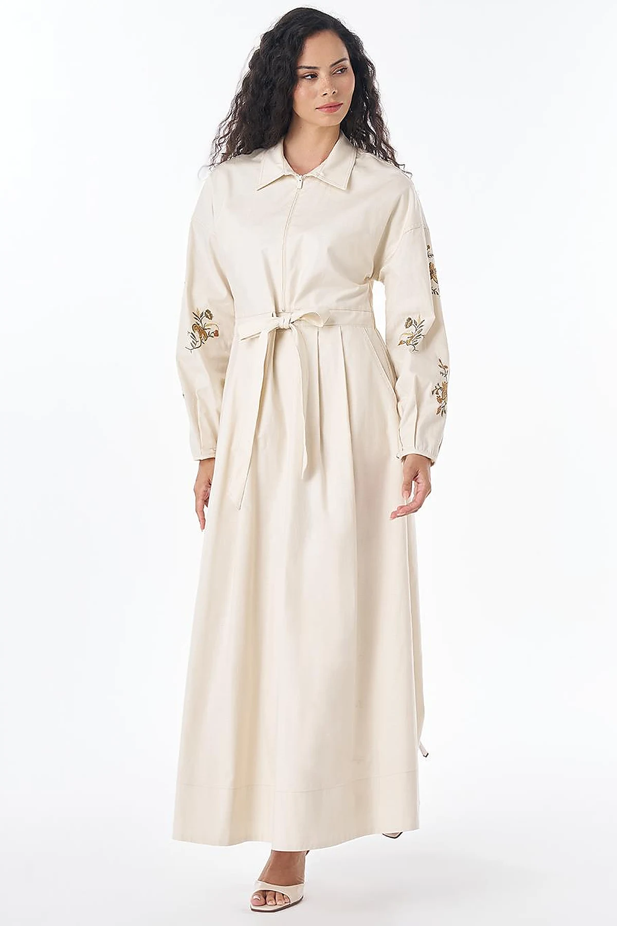 Embroidered Cotton Maxi Dress – Cream