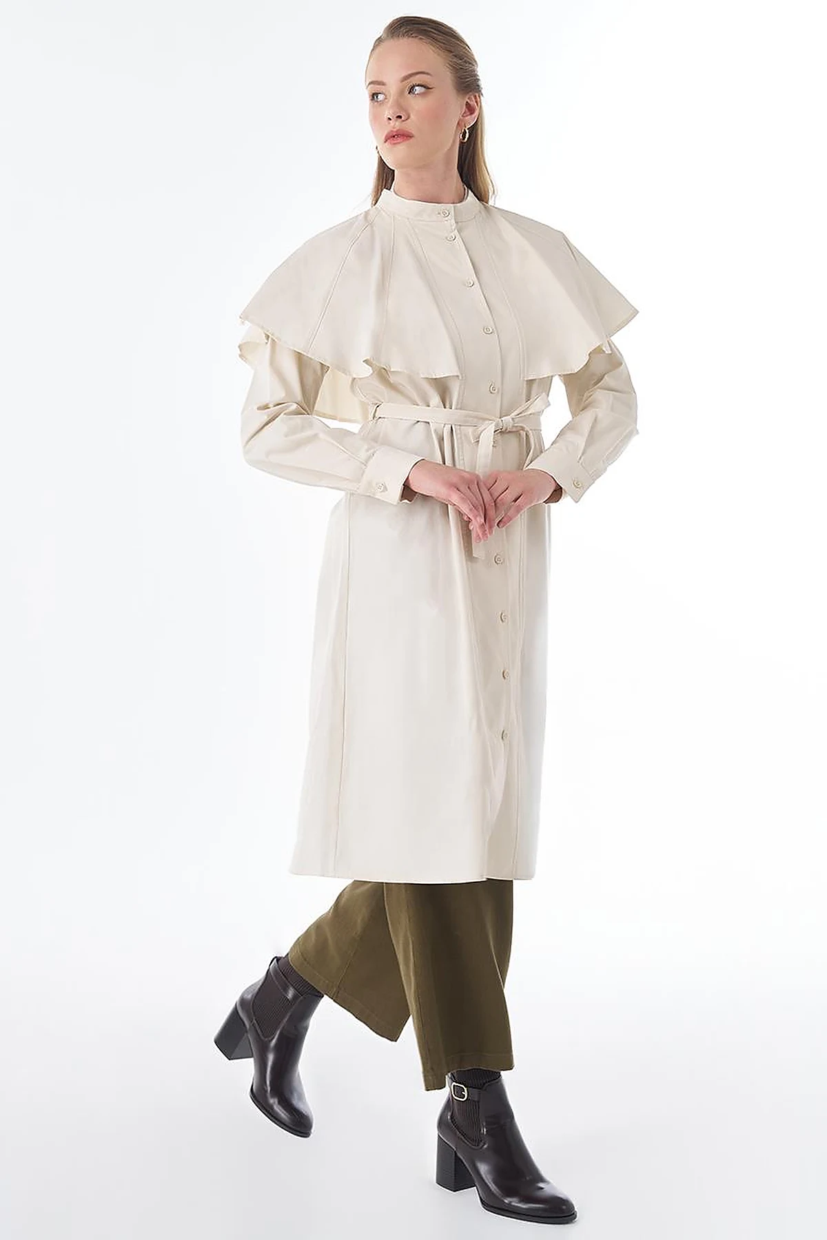 Cape-Detail Long Tunic – Cream