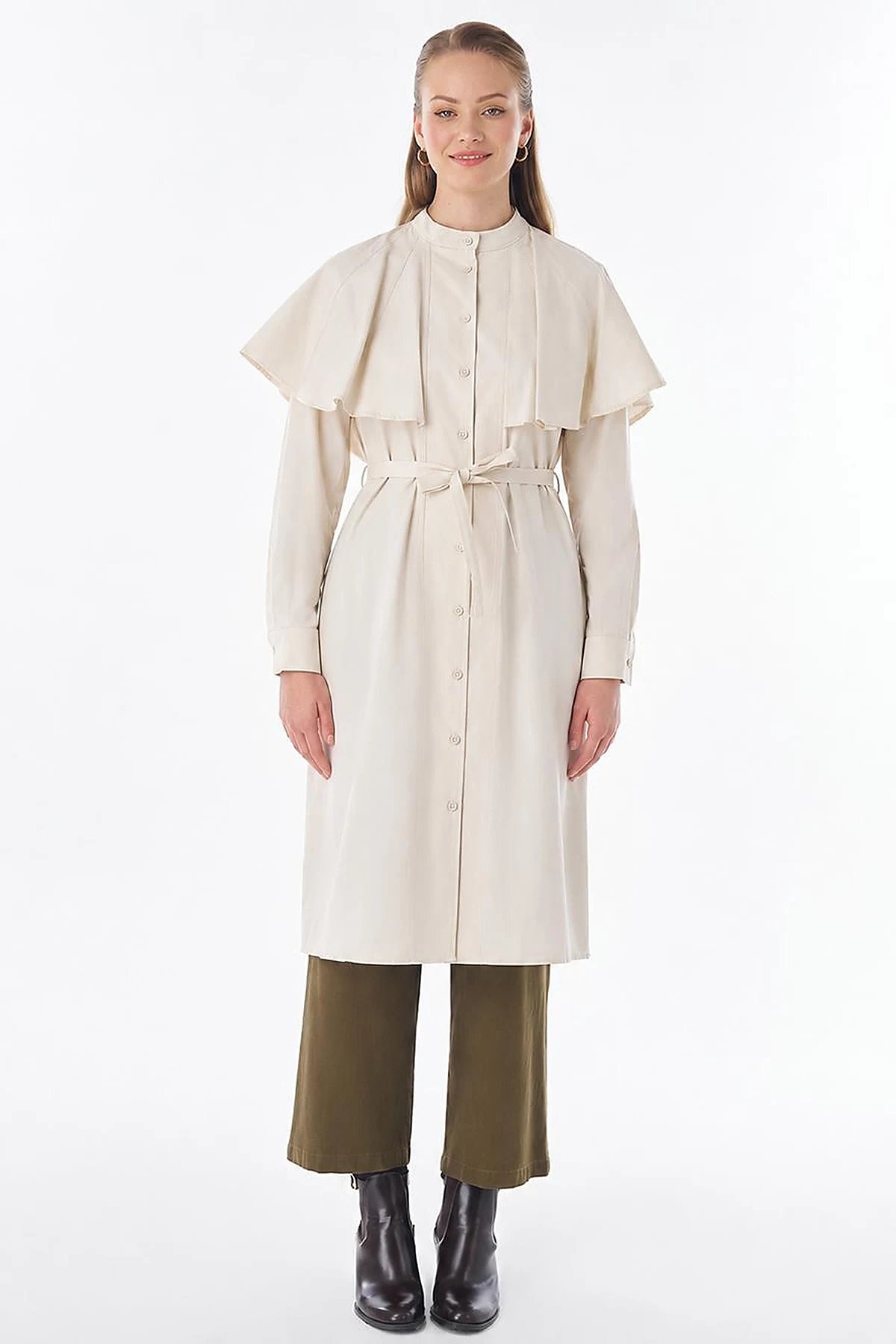 Cape-Detail Long Tunic – Cream