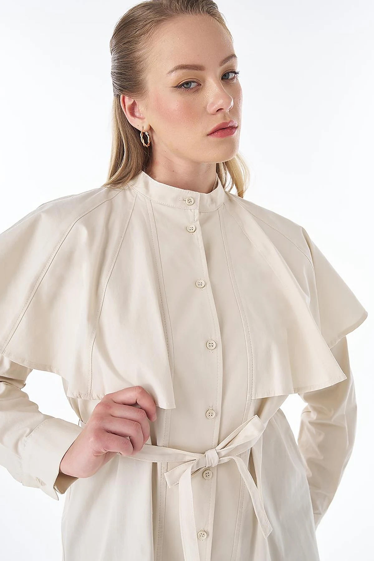 Cape-Detail Long Tunic – Cream