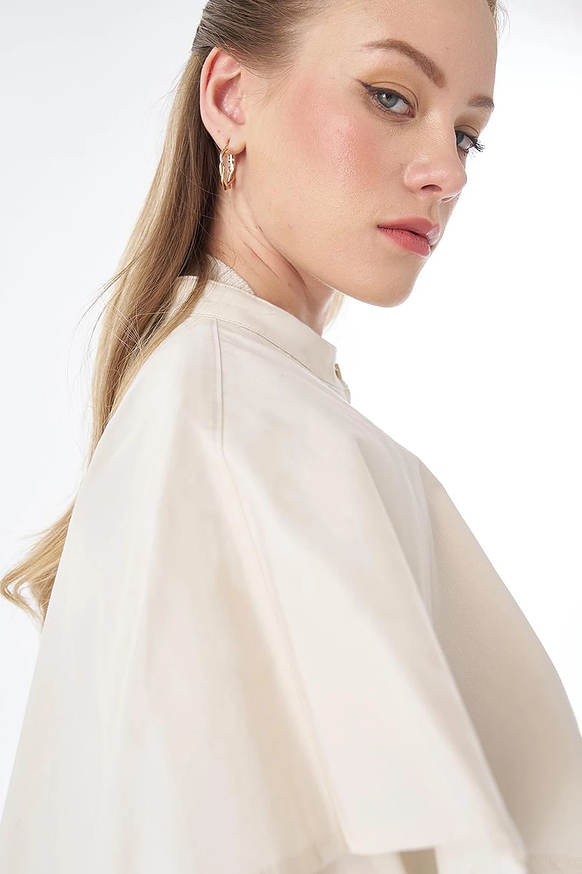 Cape-Detail Long Tunic – Cream