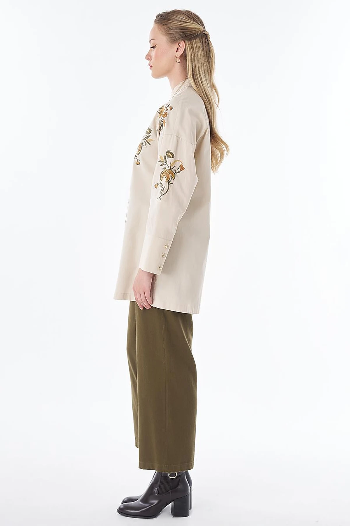 100% Cotton Mandarin Collar Tunic – Cream