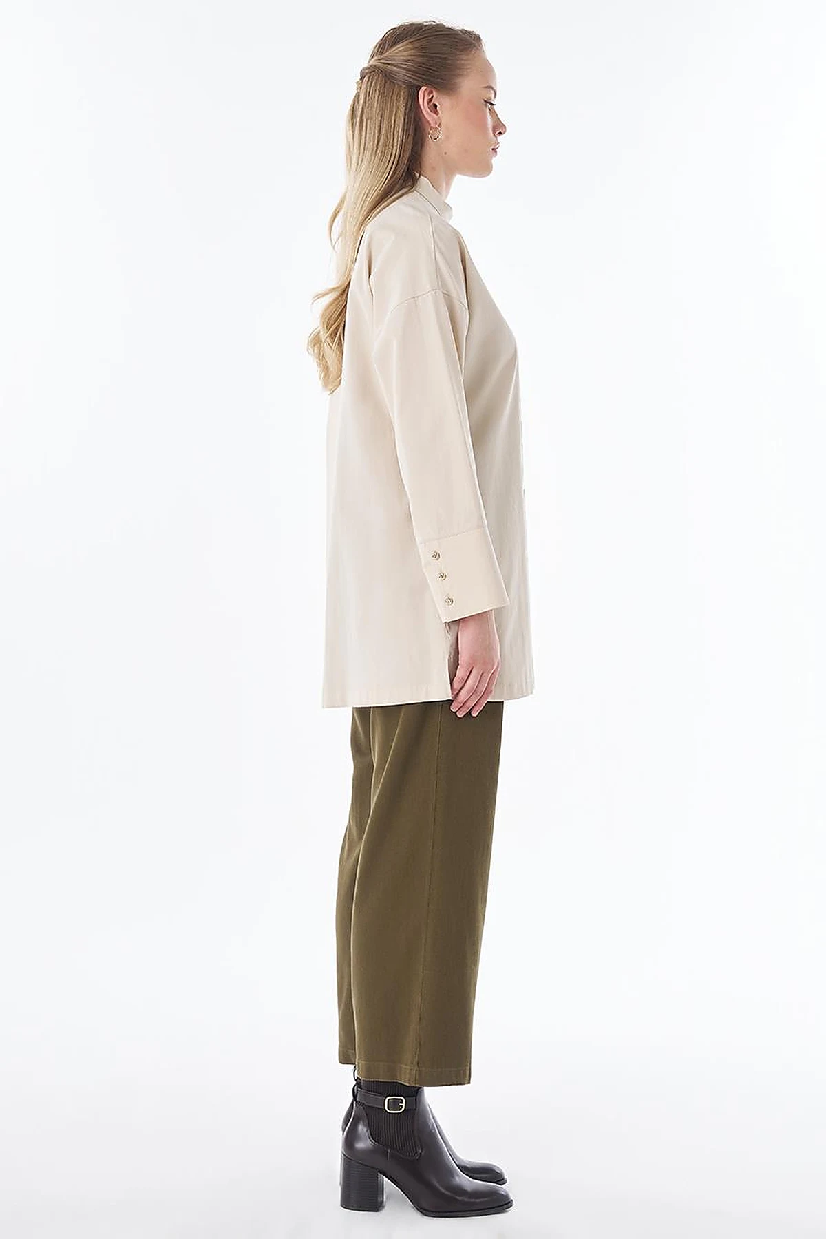 100% Cotton Mandarin Collar Tunic – Cream