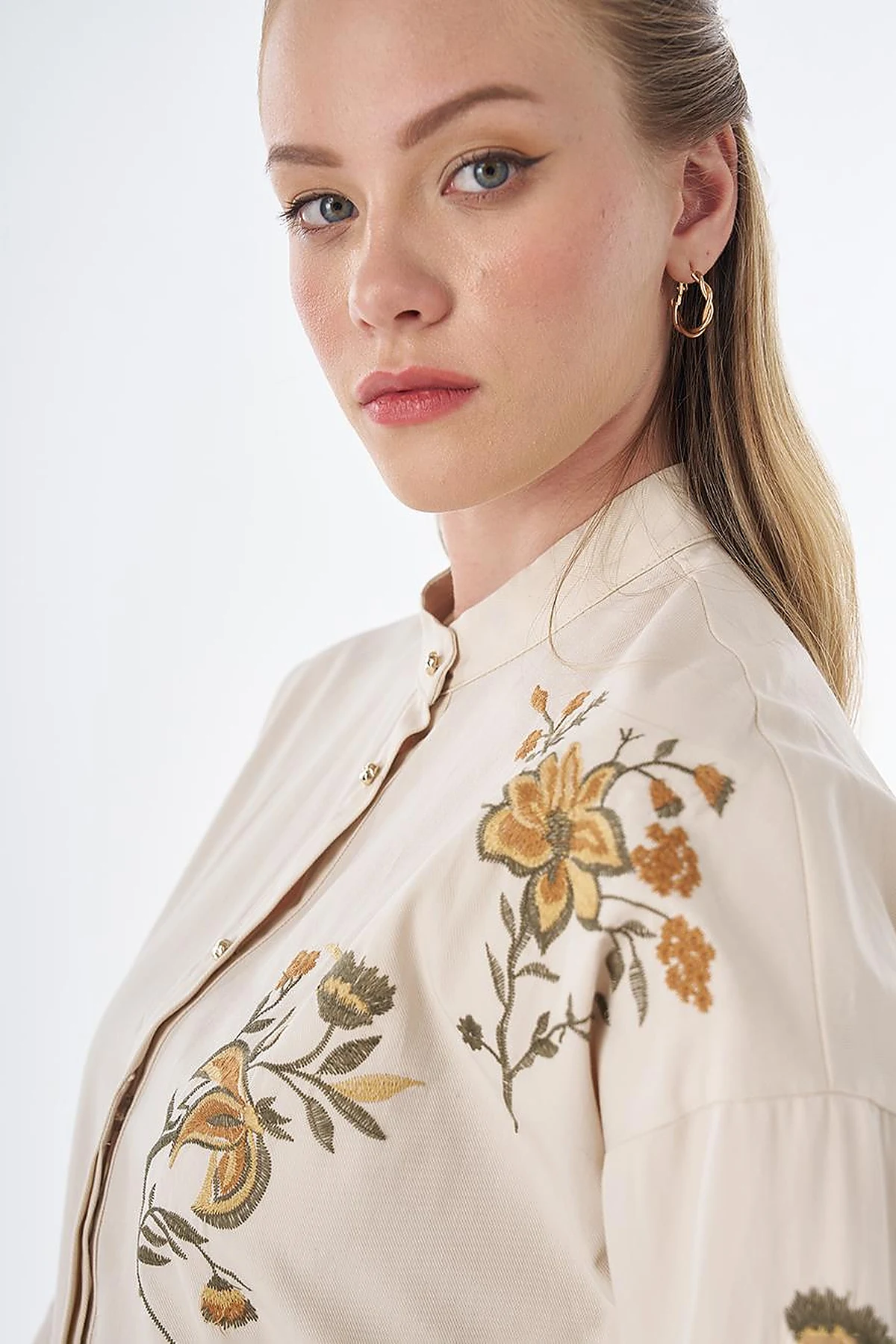 100% Cotton Mandarin Collar Tunic – Cream