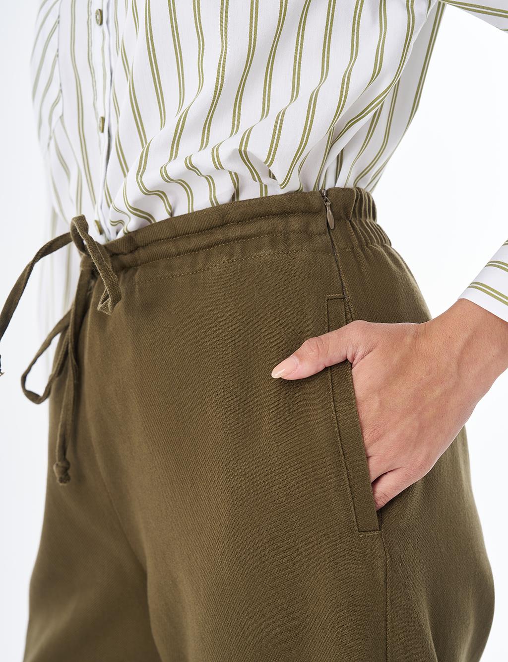Drawstring Lyocell Trousers – Dark Khaki