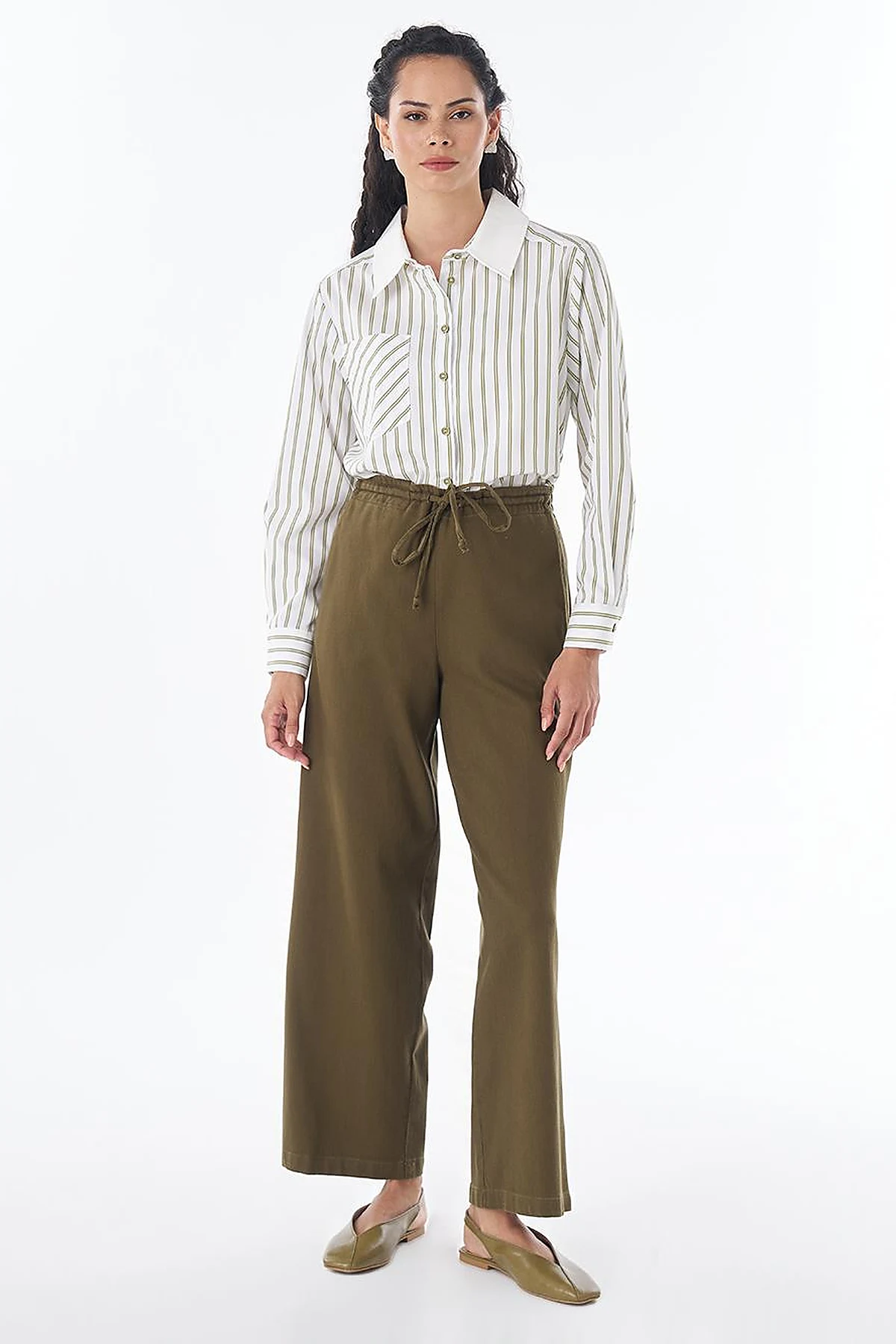 Drawstring Lyocell Trousers – Dark Khaki