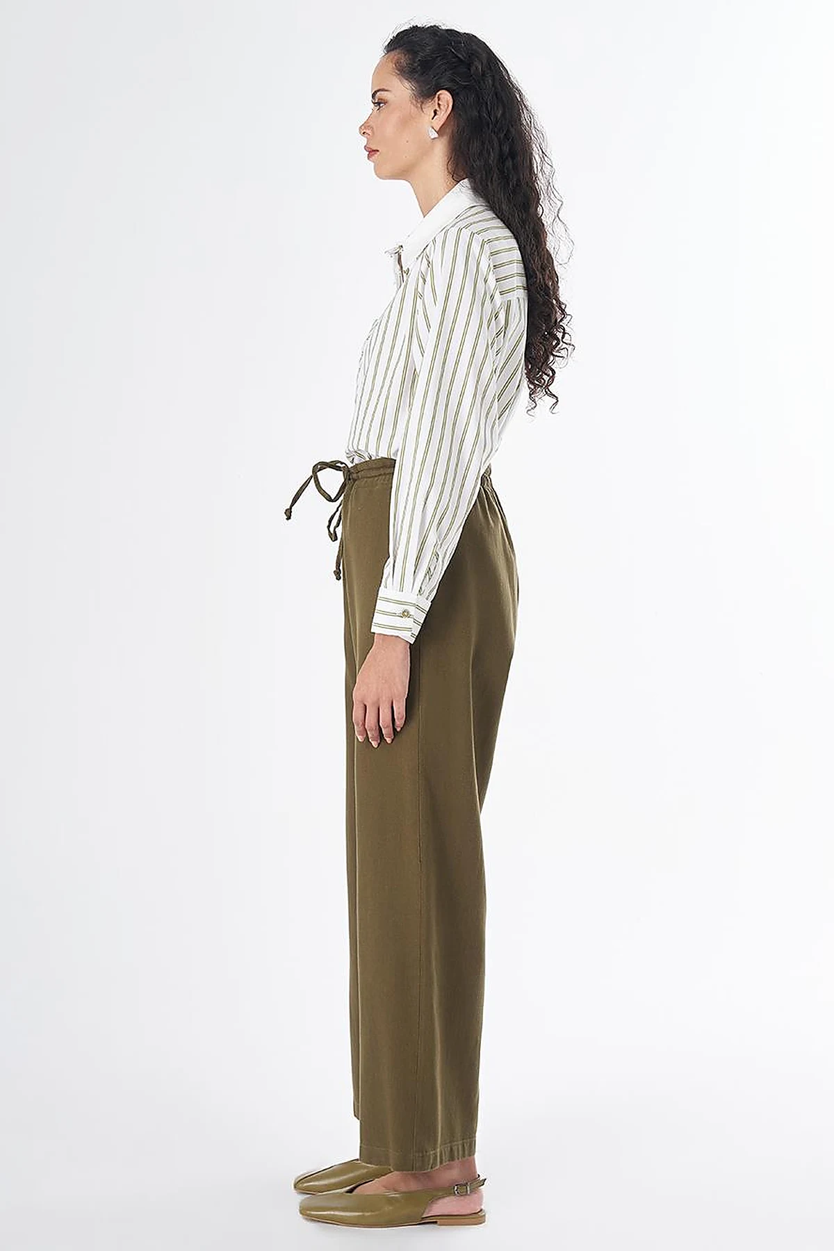 Drawstring Lyocell Trousers – Dark Khaki