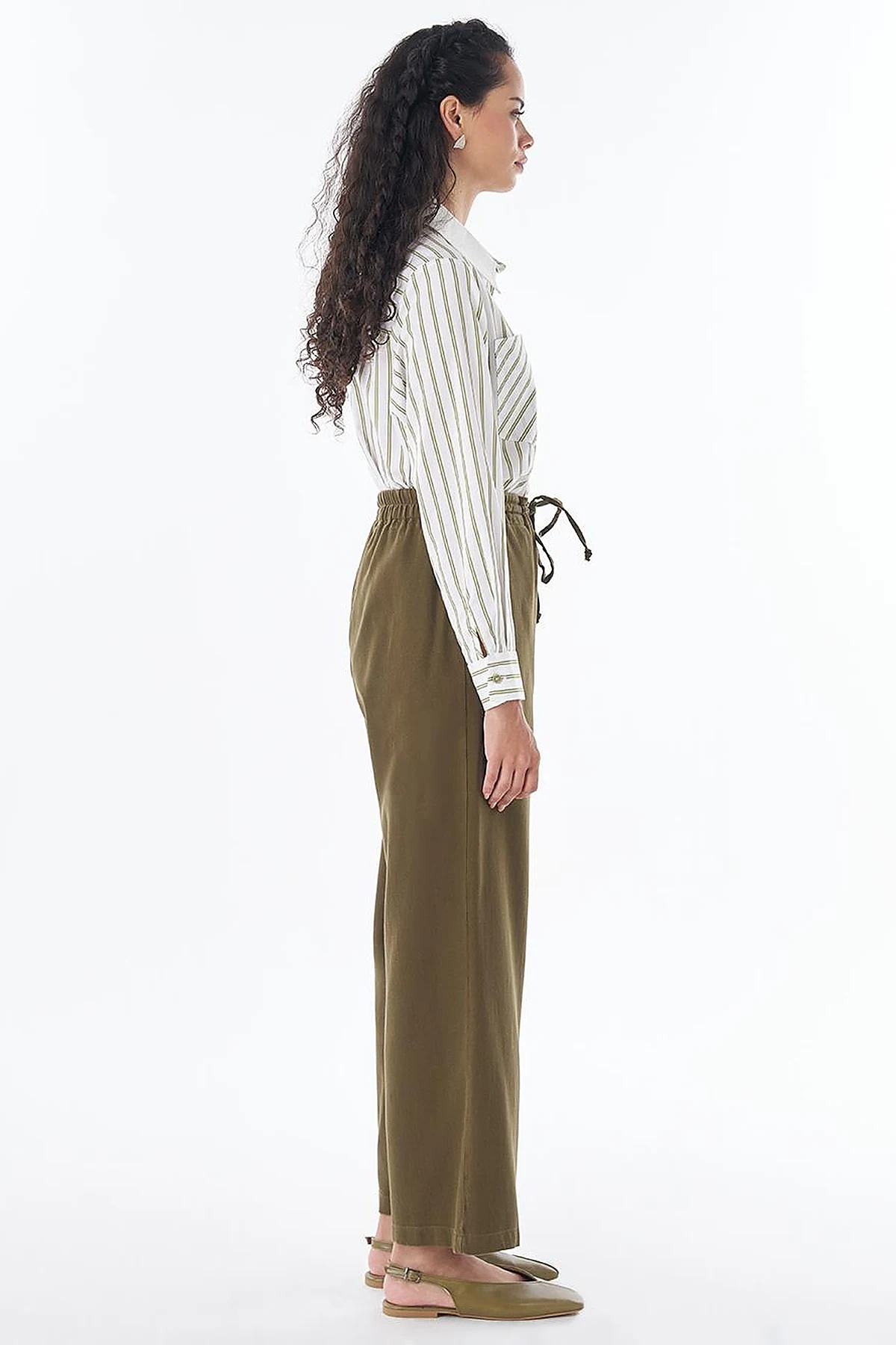 Drawstring Lyocell Trousers – Dark Khaki