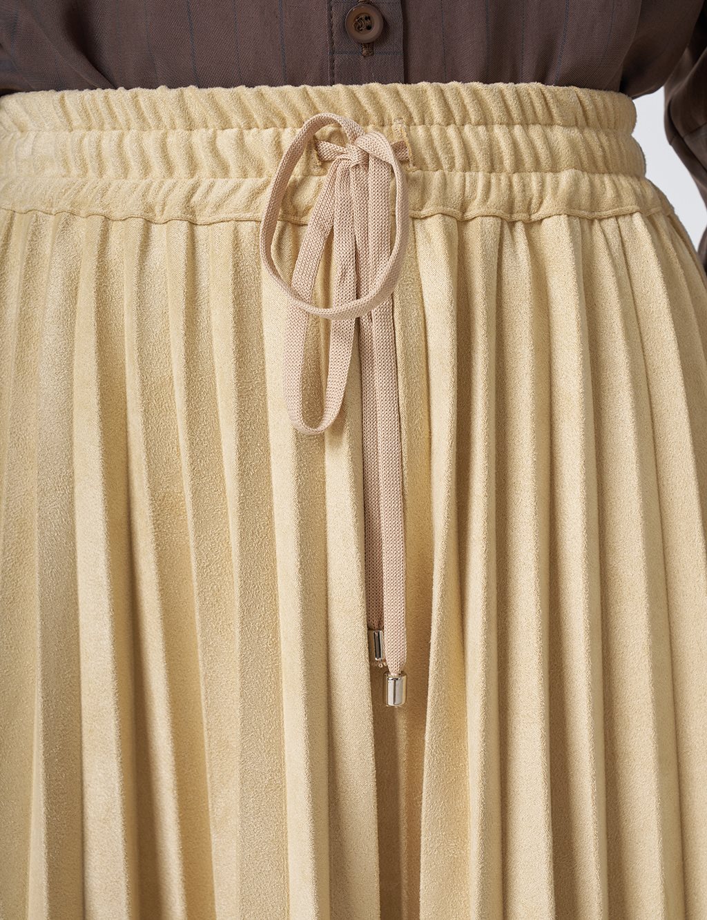 Pleated Suede Skirt – Light Yellow