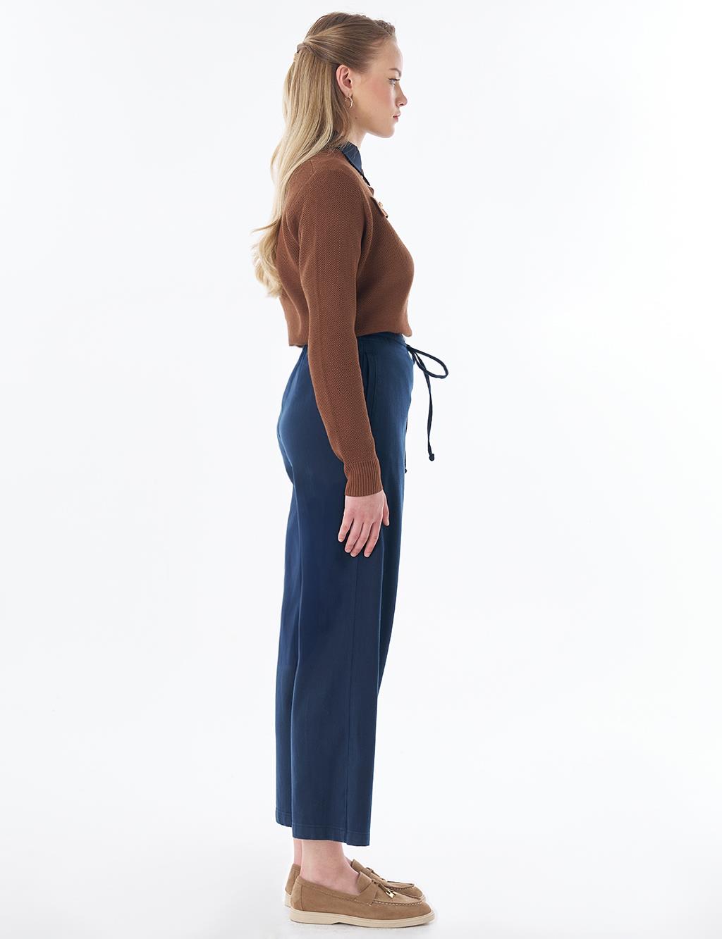 Drawstring Lyocell Trousers – Dark Navy