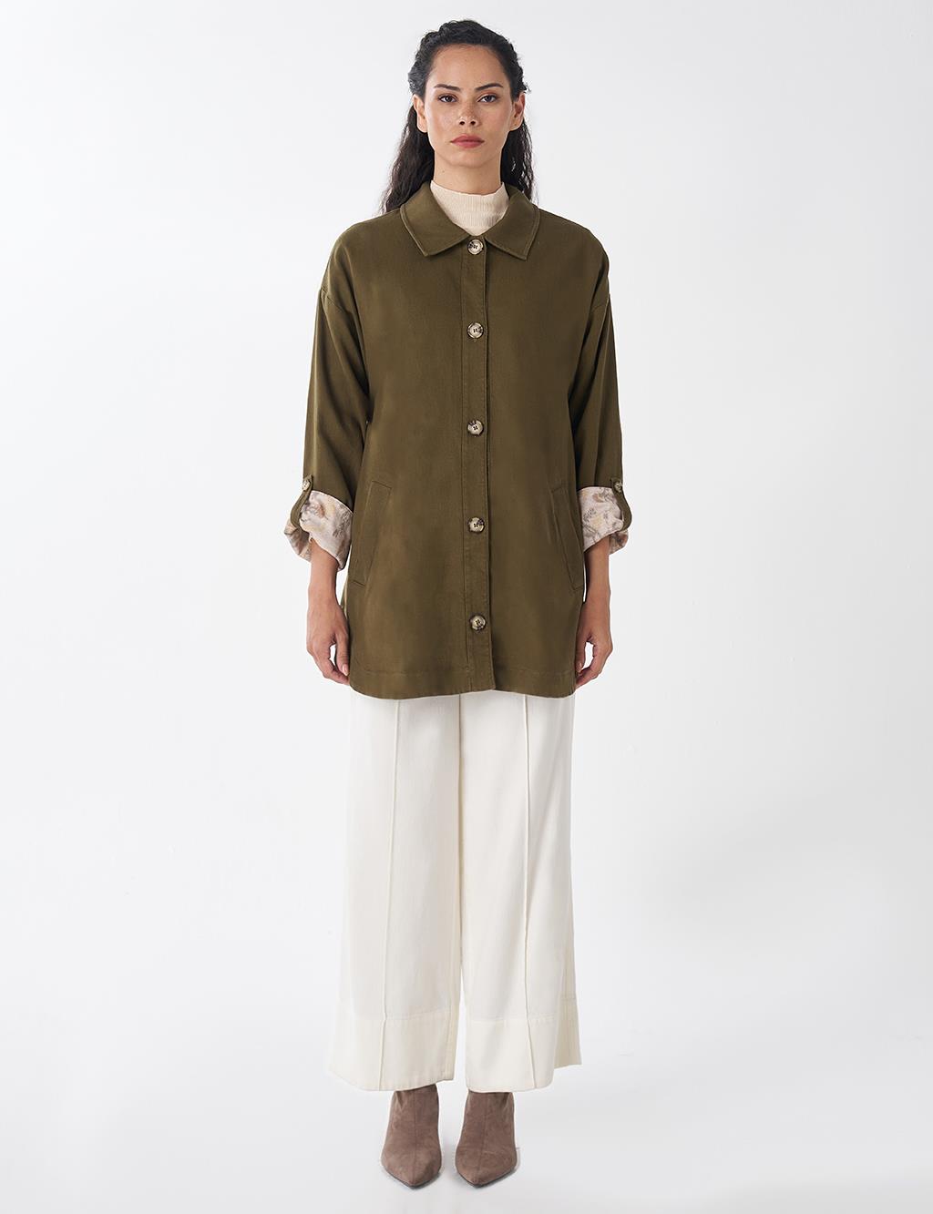 Button-Front Non-Denim Jacket – Dark Khaki