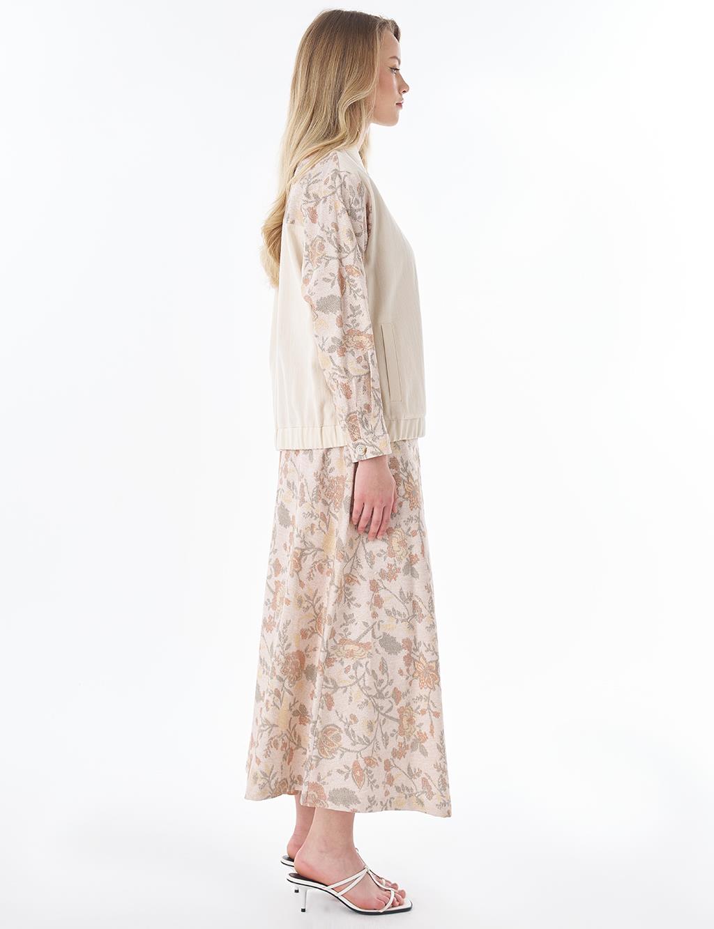 Floral Desen Etekli Takım Krem
