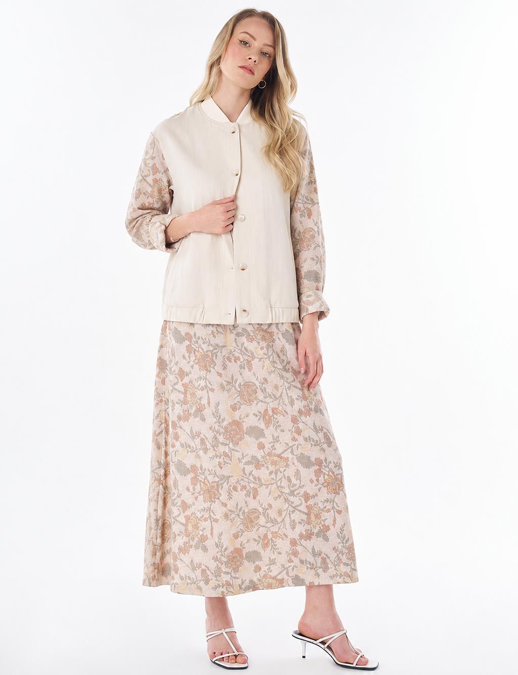 Floral Desen Etekli Takım Krem