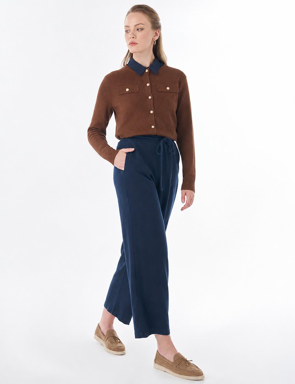 Drawstring Lyocell Trousers – Dark Navy