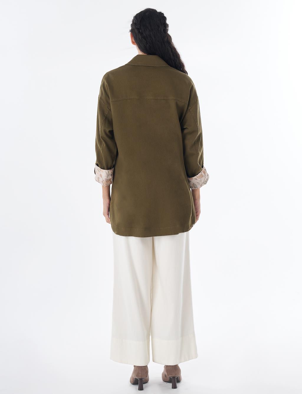 Button-Front Non-Denim Jacket – Dark Khaki