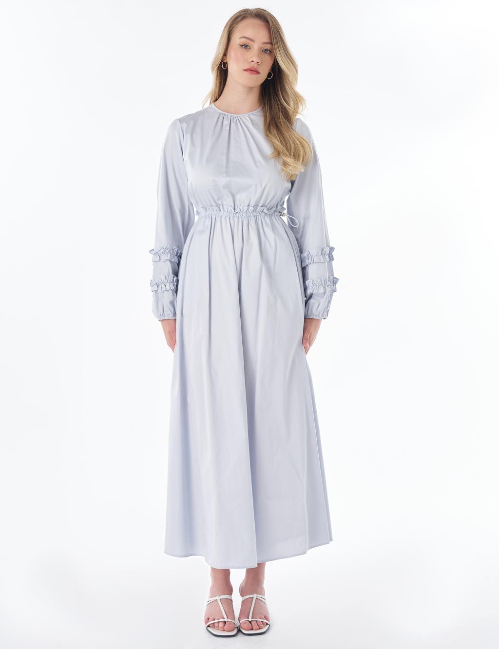 Ruffle-Detail Cotton Dress – Blue