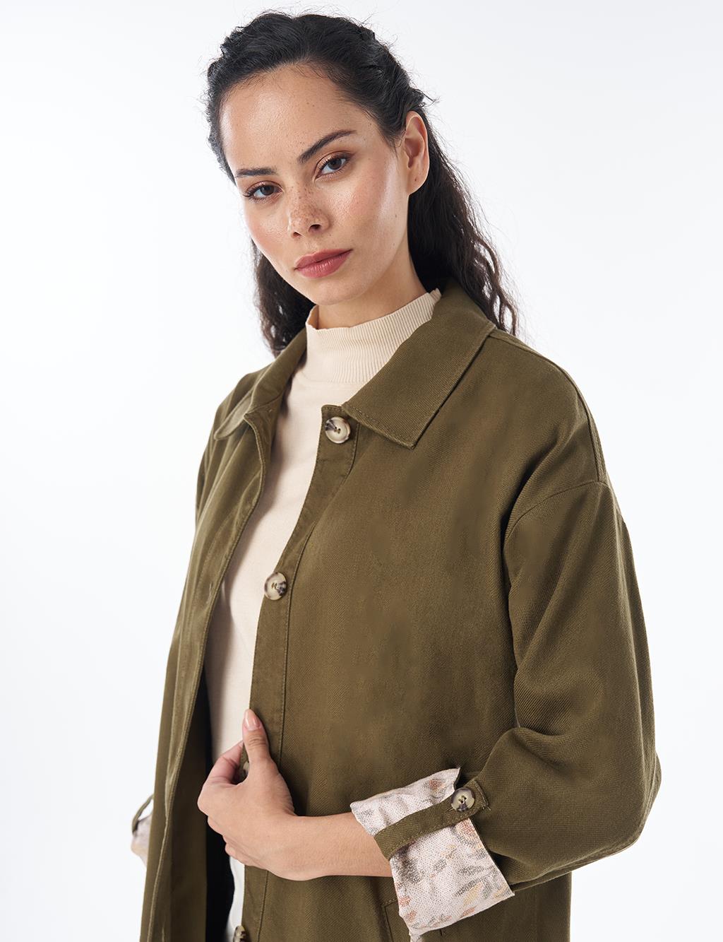 Button-Front Non-Denim Jacket – Dark Khaki