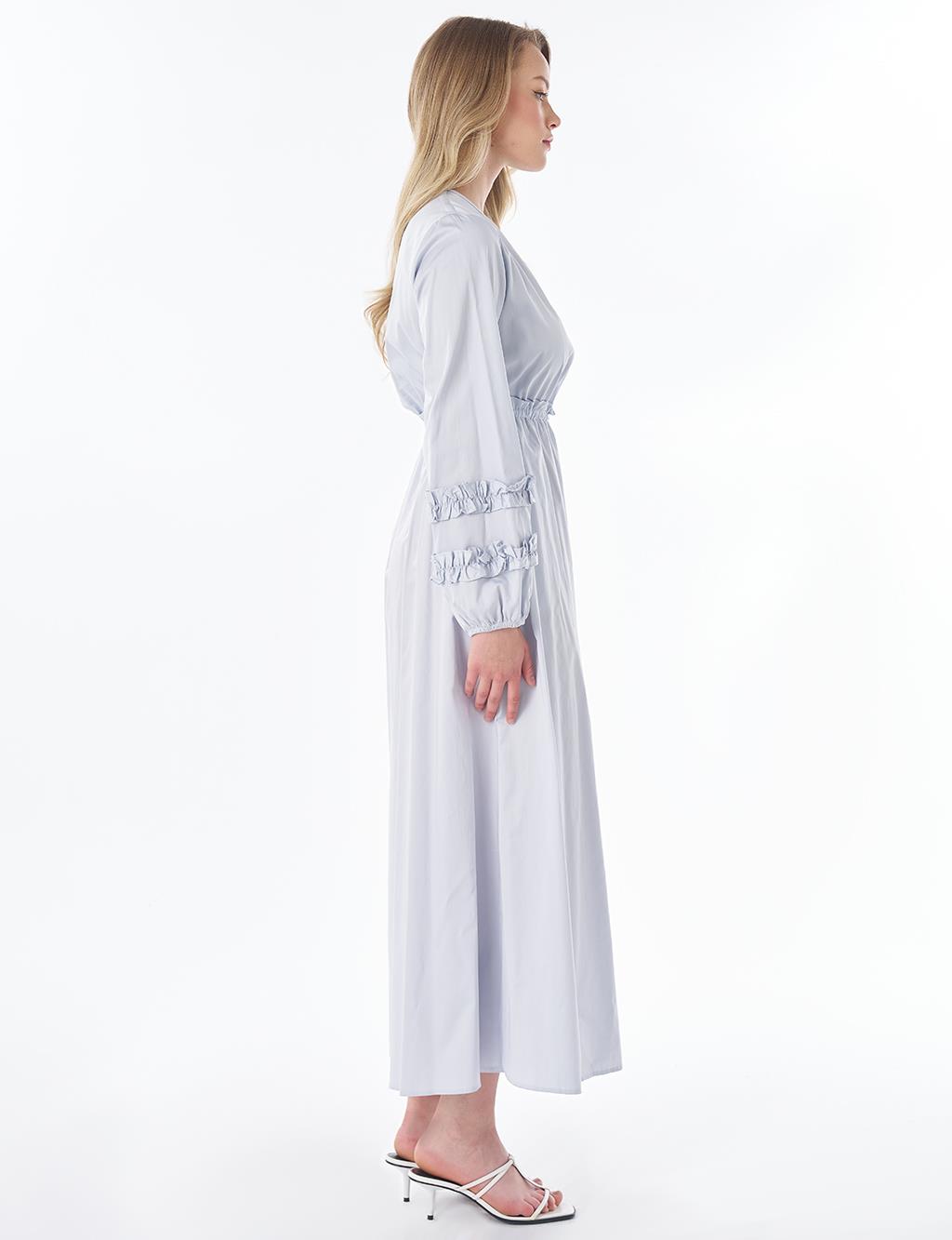 Ruffle-Detail Cotton Dress – Blue