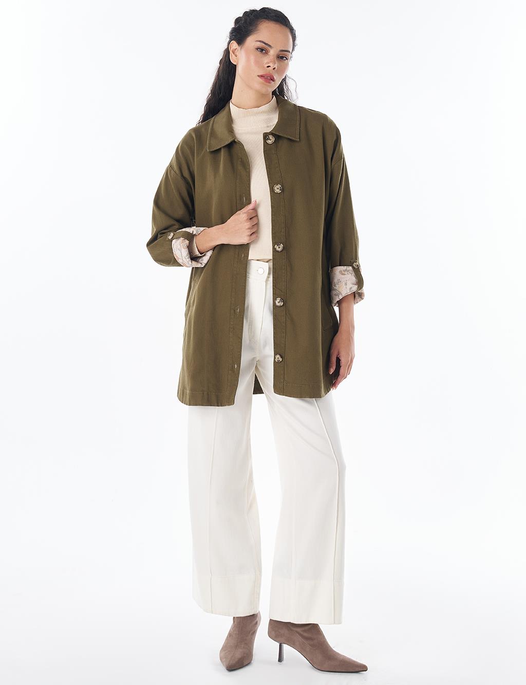 Button-Front Non-Denim Jacket – Dark Khaki