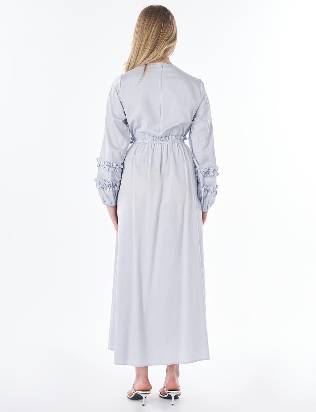 Ruffle-Detail Cotton Dress – Blue