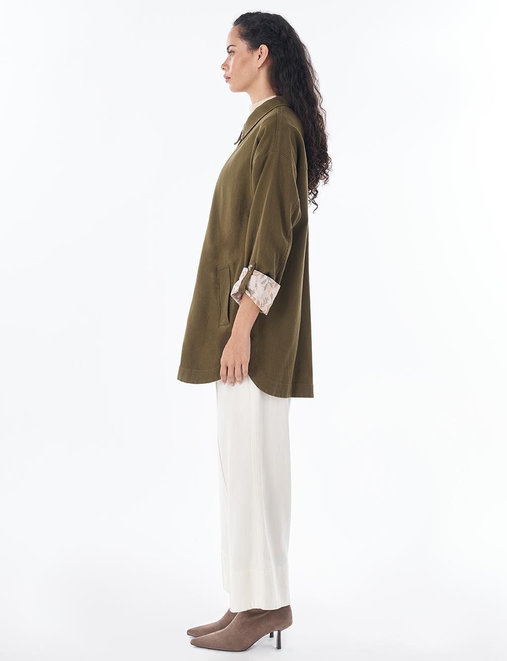 Button-Front Non-Denim Jacket – Dark Khaki
